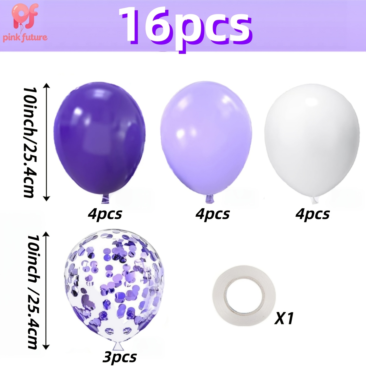 TEMU 16pcs Of Purple, Dark Purple, White, Purple Glitter Latex Balloon Set, Party Balloons, Suitable For Weddings, Bridal Showers, Birthdays, Easter,