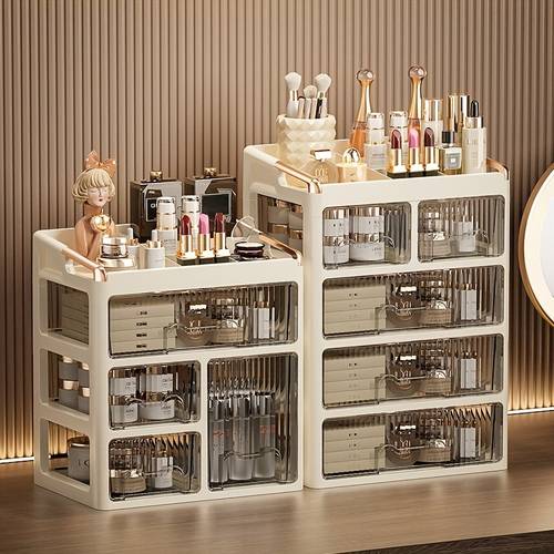 item picture 1pc bear desktop cosmetic storage box desktop skincare dustproof home drawer style compartment lipstick dressing table jewelry rack