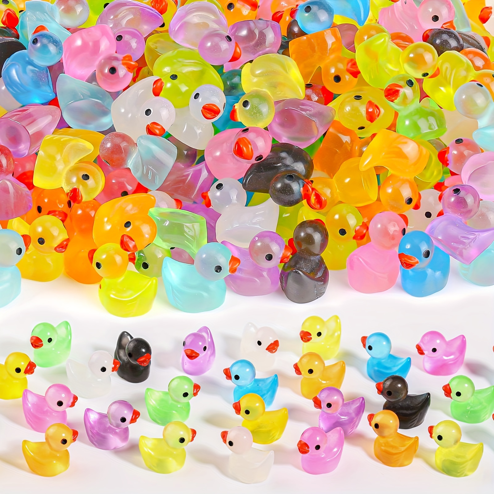 

150-pack Mini Duck Figurines - Anime Resin Garden Miniature Animal Statues, Diy Keychain & Cake Decor, Fish Ornaments, Ideal Birthday Party Gift For 14+ (no Battery Required)