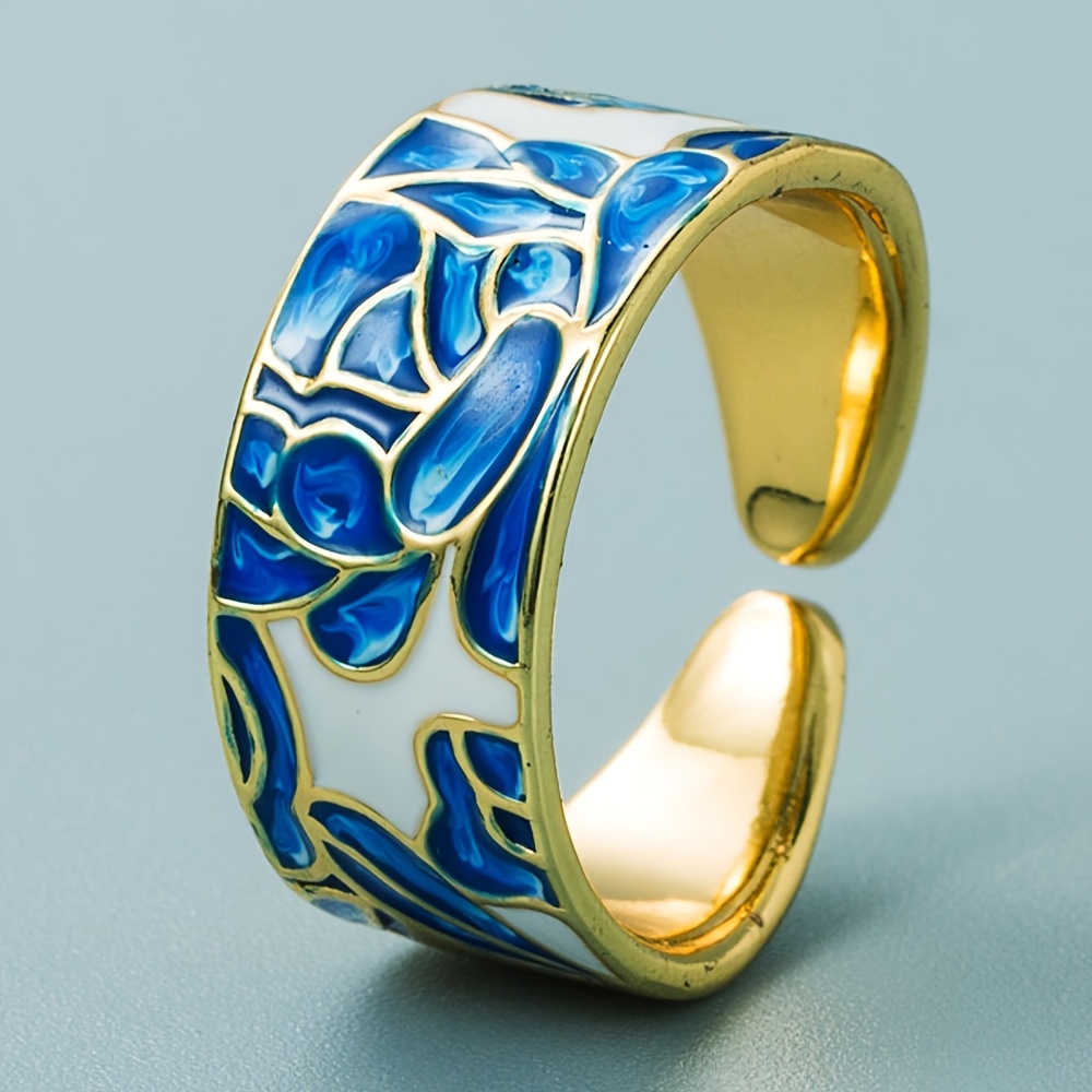 Copper Open Ring with Drip Glaze and Porcelain Pattern