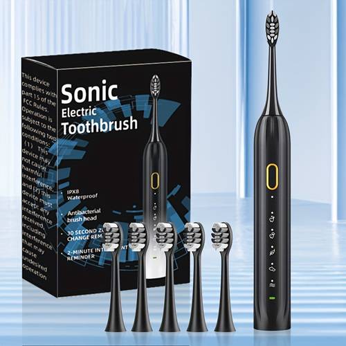 ipx8 electric toothbrush charging couple style with replaceable heads metal shaft for adults men women rechargeable intelligent timer 5 replacement brush heads