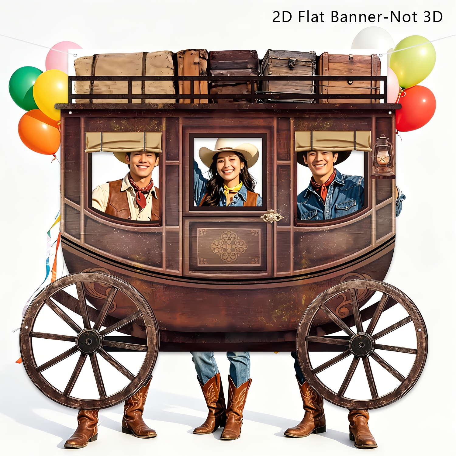 TEMU 1pc Large Western Carriage Photo Booth Backdrop & Banner Suitable For People, Wild West Cowboy Rodeo Party Decorations With Carriage-shaped