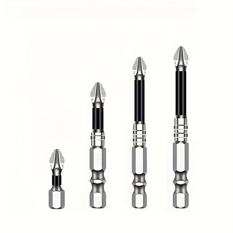 Image of 4pcs Steel Magnetic Screwdriver Bit Set,steel Magnetic Batch Head,anti-slip Bit Set, Hex Shank Cross Drill Bits ,super-hard Hex Shank & Cross-shaped Magnetic Head,strong Magnetic Tip Screwdriver
