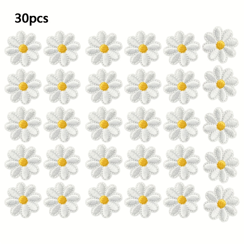 E-shop 30 Stück weiße Gänseblümchen Aufbügler für Kleidung, Stickerei, geeignet für Geschenke, Rucksäcke, Vorhänge, Schals und mehr