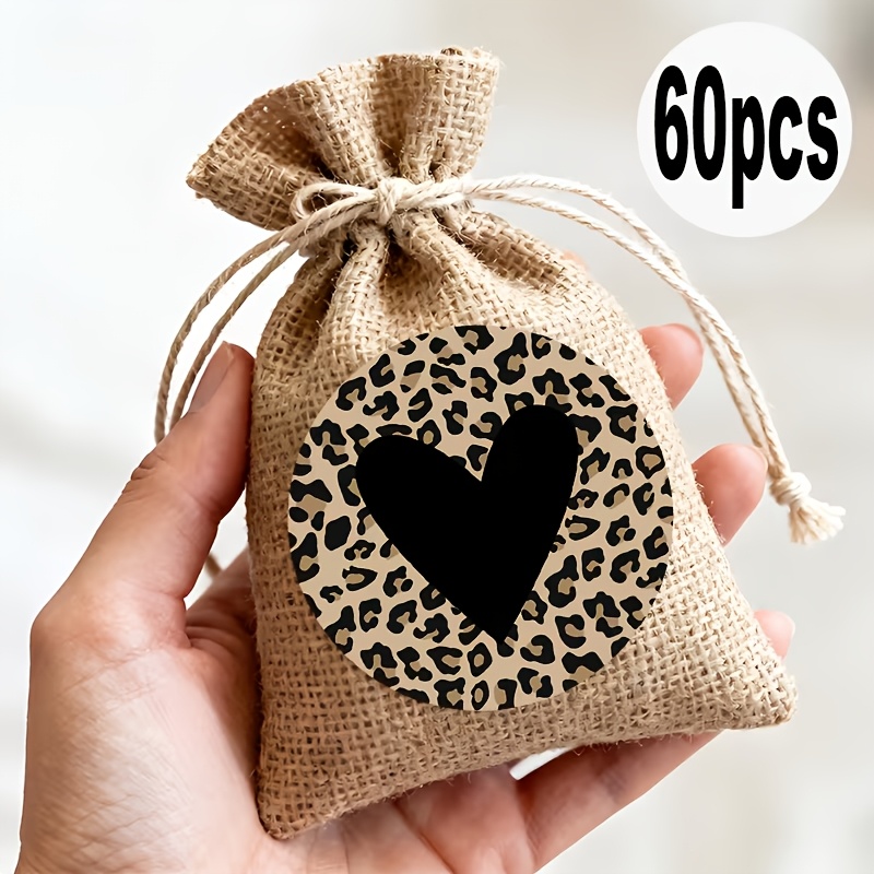 E-shop 60 Stück herzförmige Siegelaufkleber im Vintage-Leopardenmuster, Größe 4,5 cm. Mit trendigem Leopardenmuster-Design, geeignet für