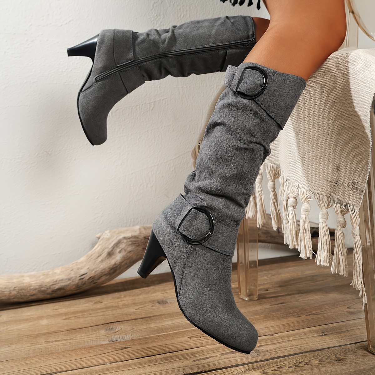 comfortable stylish women's knee high boots heeled Temu Mauritius