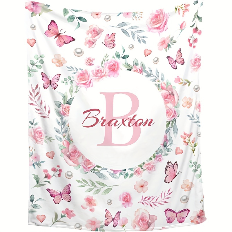 

Personalized Butterfly And Floral Print Blanket - Customizable, Holiday Gift, Suitable For Teens, Adults, And Outdoor Use - Machine Washable, Anti-tear, And All-season