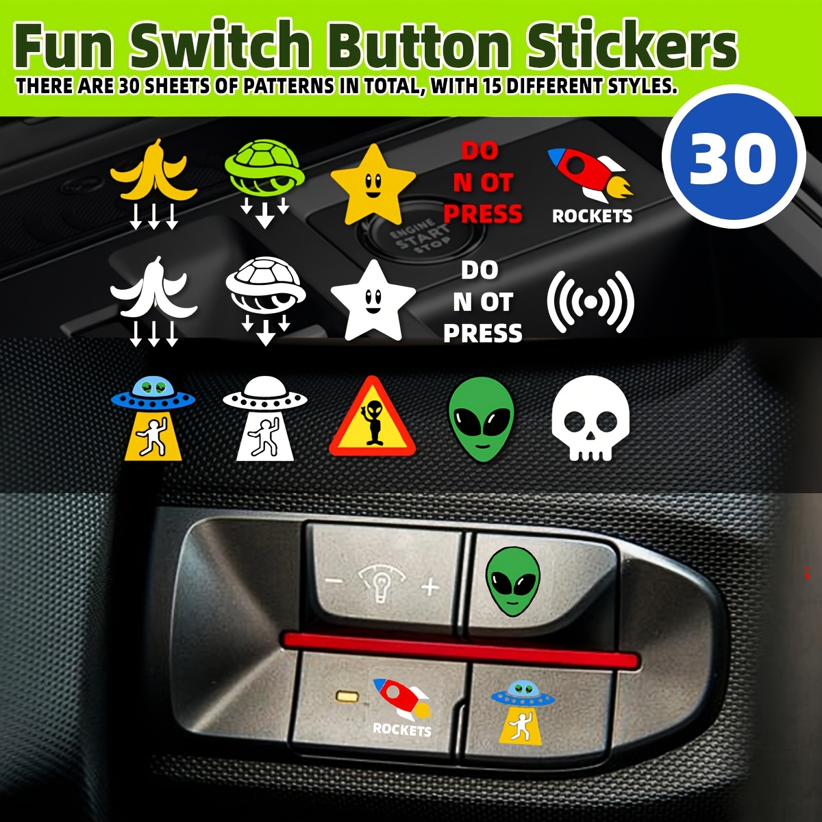 car button stickers sold on Temu United States