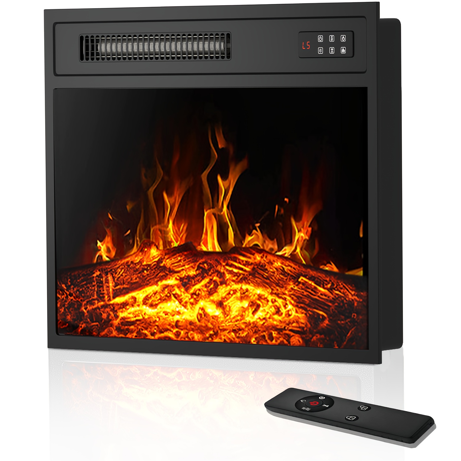 TEMU 18inch Electric Fireplace Insert, Freestanding & Recessed Electric Stove Heater, Touch Screen, Flame Led Logs, Remote Control, 750w-1500w With Timer & Colorful Flame Option