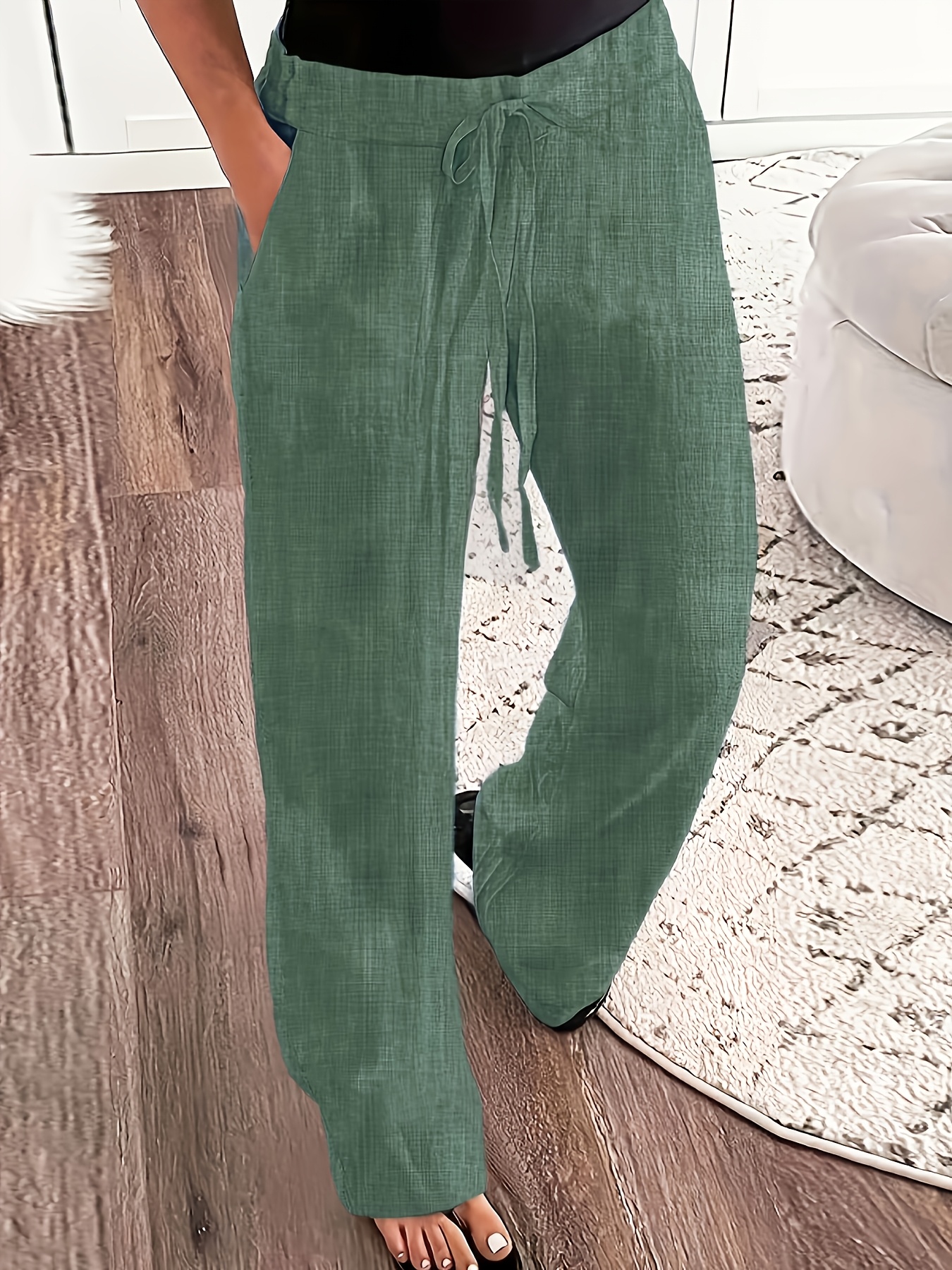 stretch elastic waist womens long pants   fabric comfortable and versatile