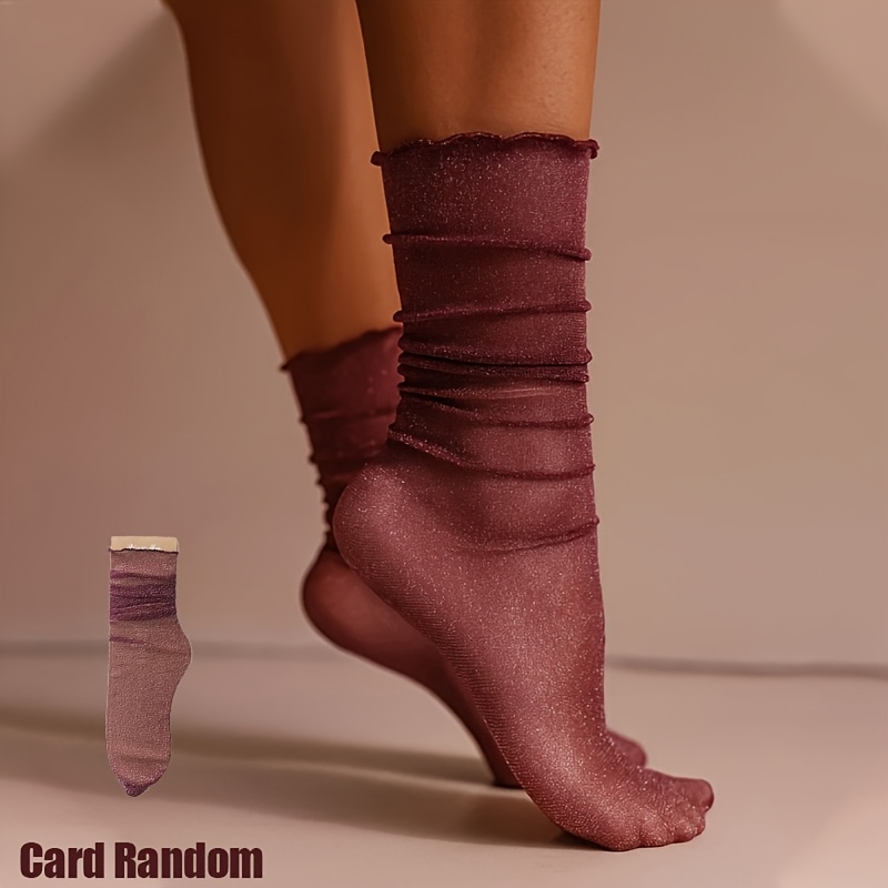 TEMU 1pair Ladies' Sweet And Elegant Mesh Transparent Fungus Edge Stacking Socks, Comfortable And Breathable Ultra-thin Decorative Socks Sock