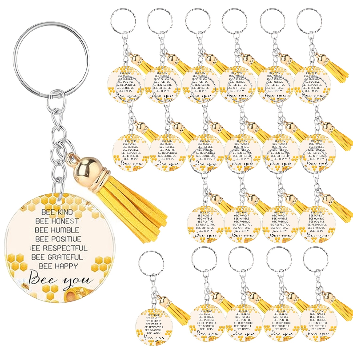 

25pcs Acrylic Keychain Kit With Yellow Keychain Ring Suitable For Backpack Decoration Diy Craft To Make Creative Gifts