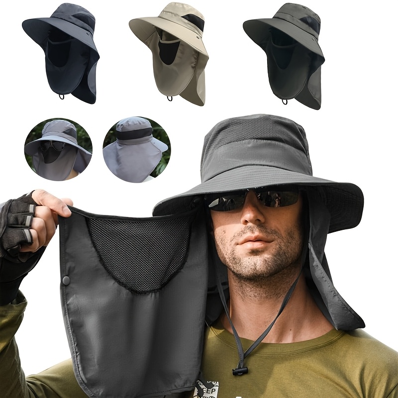 2pcs outdoor sun hat mens neck quick drying bucket hat adjustable sun visor breathable mesh with detachable mask suitable for   men and women suitable for fishing hiking camping shopping suitable for new year ramadan lover gifts