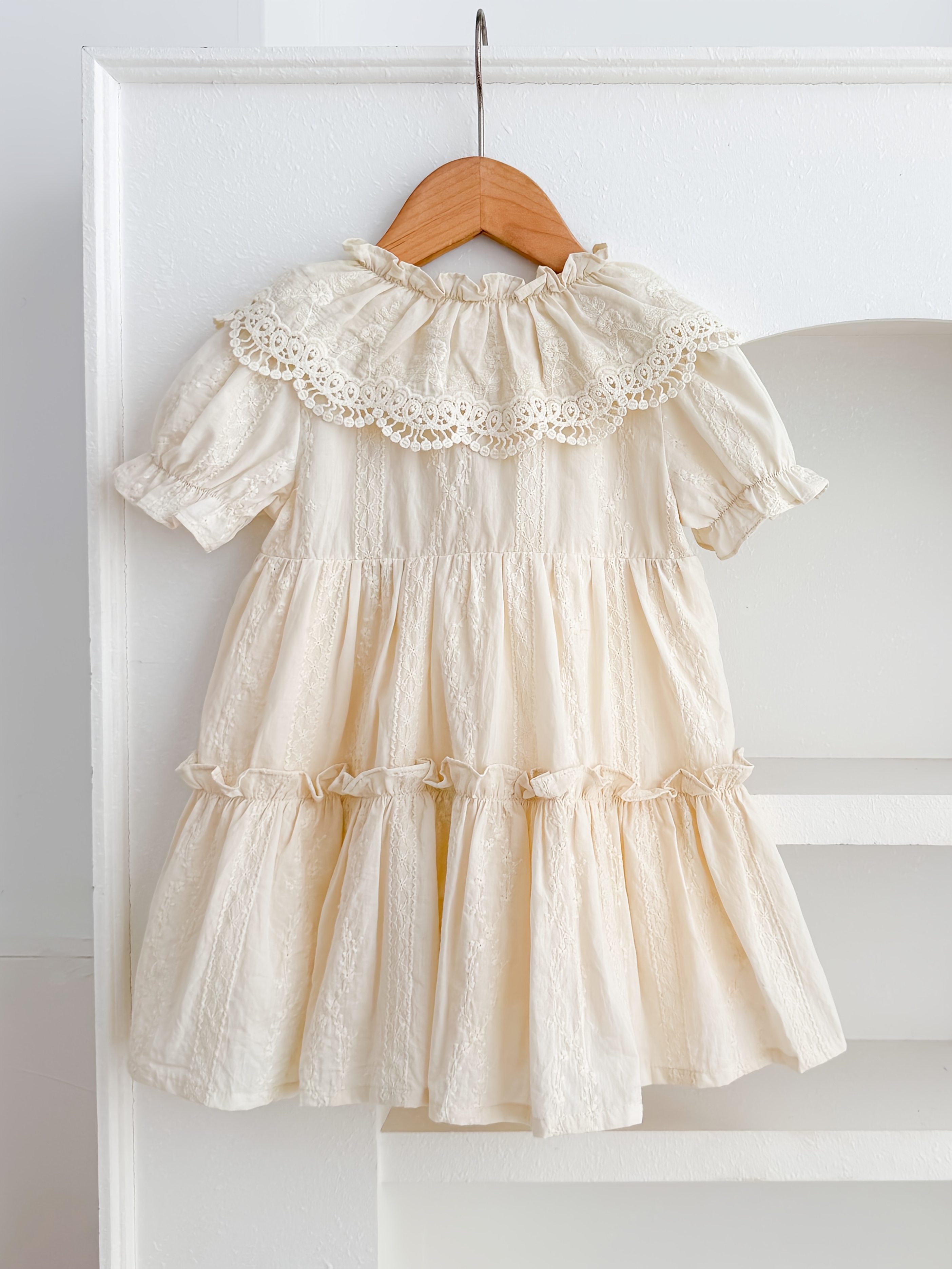 girls vintage floral lace trim dress summer short sleeve - Temu