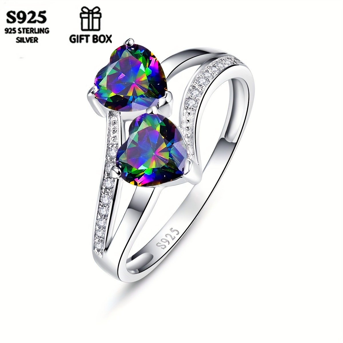 

100% 925 Sterling Silver Selling Ladies Fashion Delicate Romantic Sweet Double Love Zircon Ring Valentine's Day Will Be A Surprise Gift