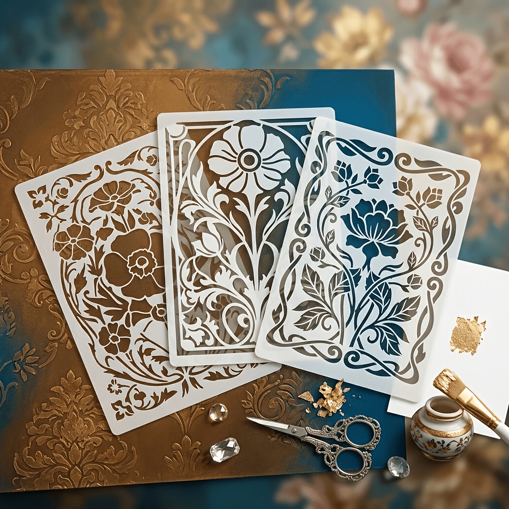 TEMU 3 Modèles Charmants de Peinture Florale de Style Victorien Mesurant 5,8*8,3 Pouces, avec des Découpés de Dentelle Vintage. Convient pour
