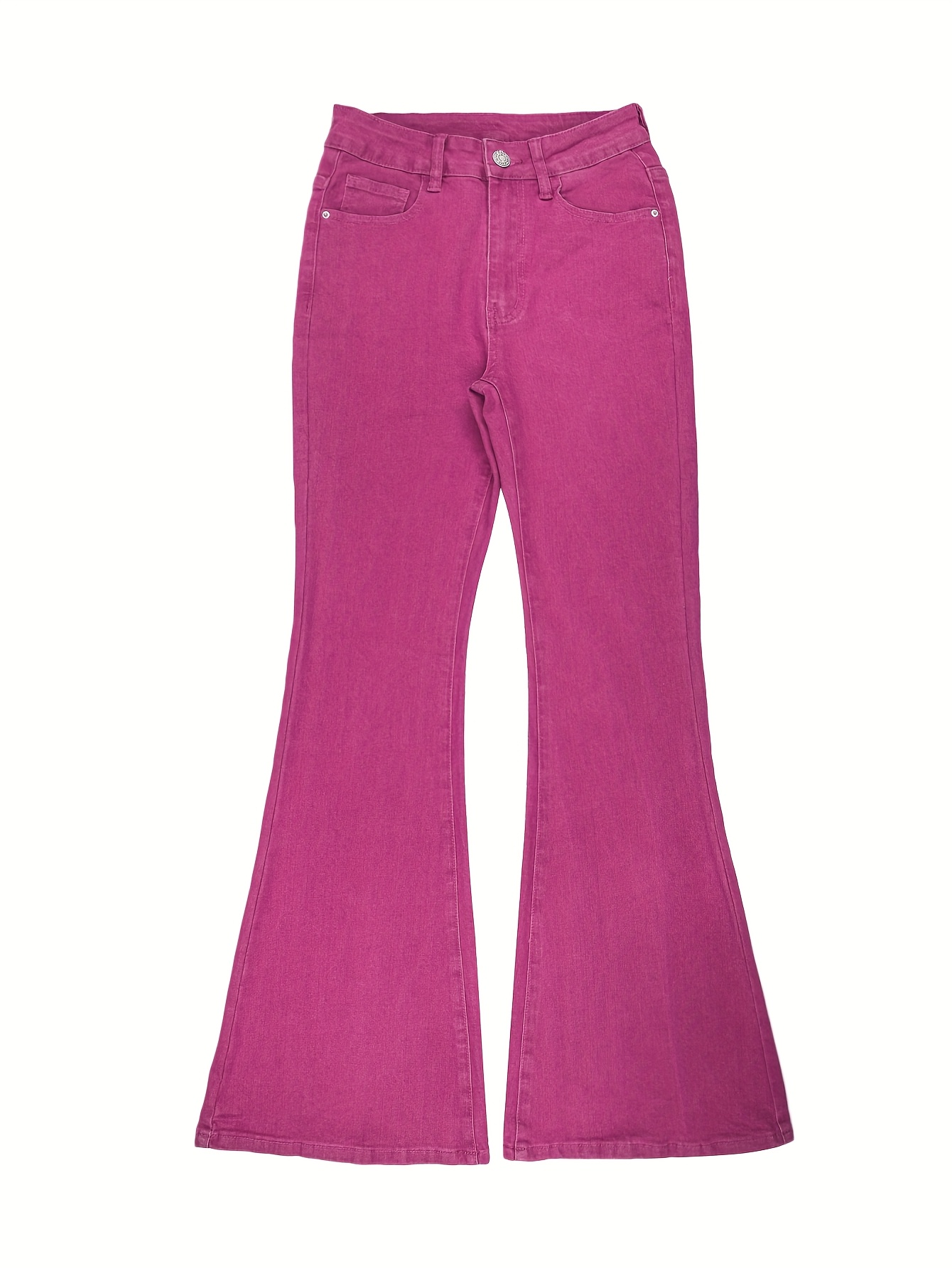 GILIPUR MH1025 Light Blue Retro High-Waist Stretch Straight Leg Women's Pants, Street Style Solid Color Long Pants with Pockets, All-Season Comfortable Stretch Fabric, Machine Washable