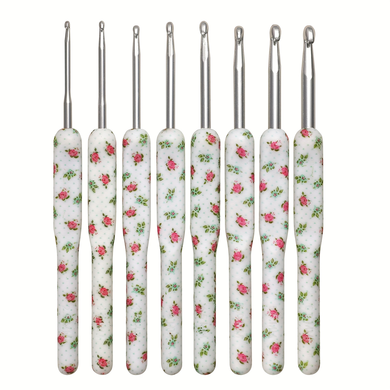 E-shop 8-teiliges Set ergonomischer Häkelnadeln mit Blumenmuster, DIY-Strickwerkzeugset inkl. Aufbewahrungsbox – Ideal für Anfänger und erfahrene