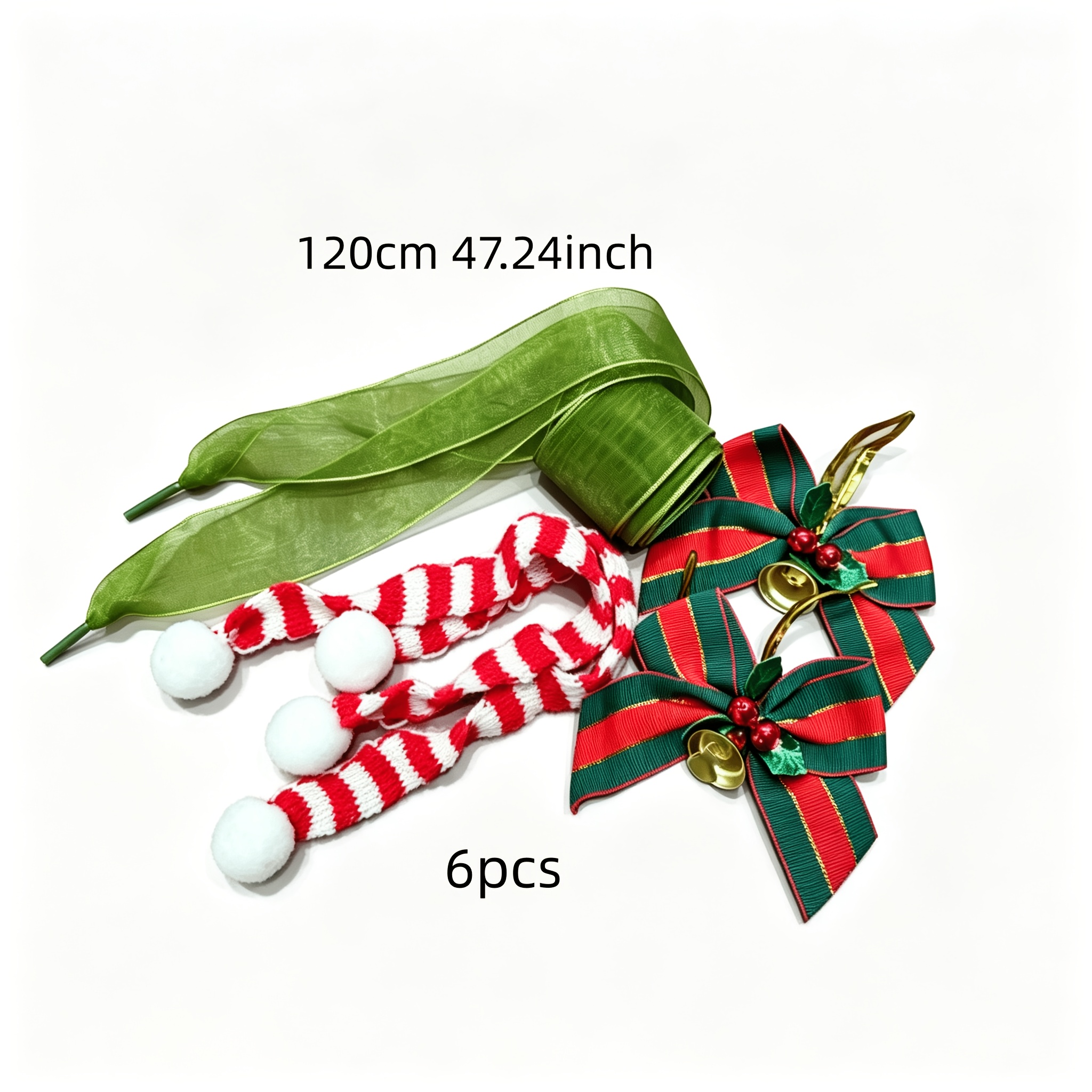 TEMU 1 Pair Of 120cm Christmas Lacing Set, Including 2 Bows And 2 Pom-pom Decorations, Couple's Christmas Sports Shoes Additions, Unisex Sports Shoes
