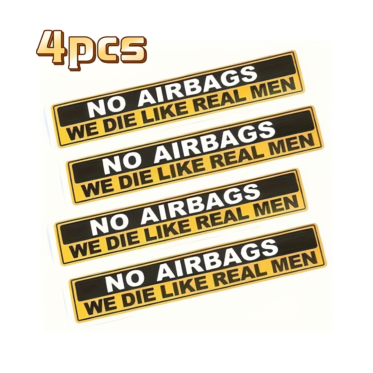 

4-pack Funny Vinyl Car Stickers, "no We Die Like Real Men" Warning Decals, Self-adhesive Oblong Vehicle Safety Stickers For Dashboard, Windows, Bumper, Waterproof Single Use