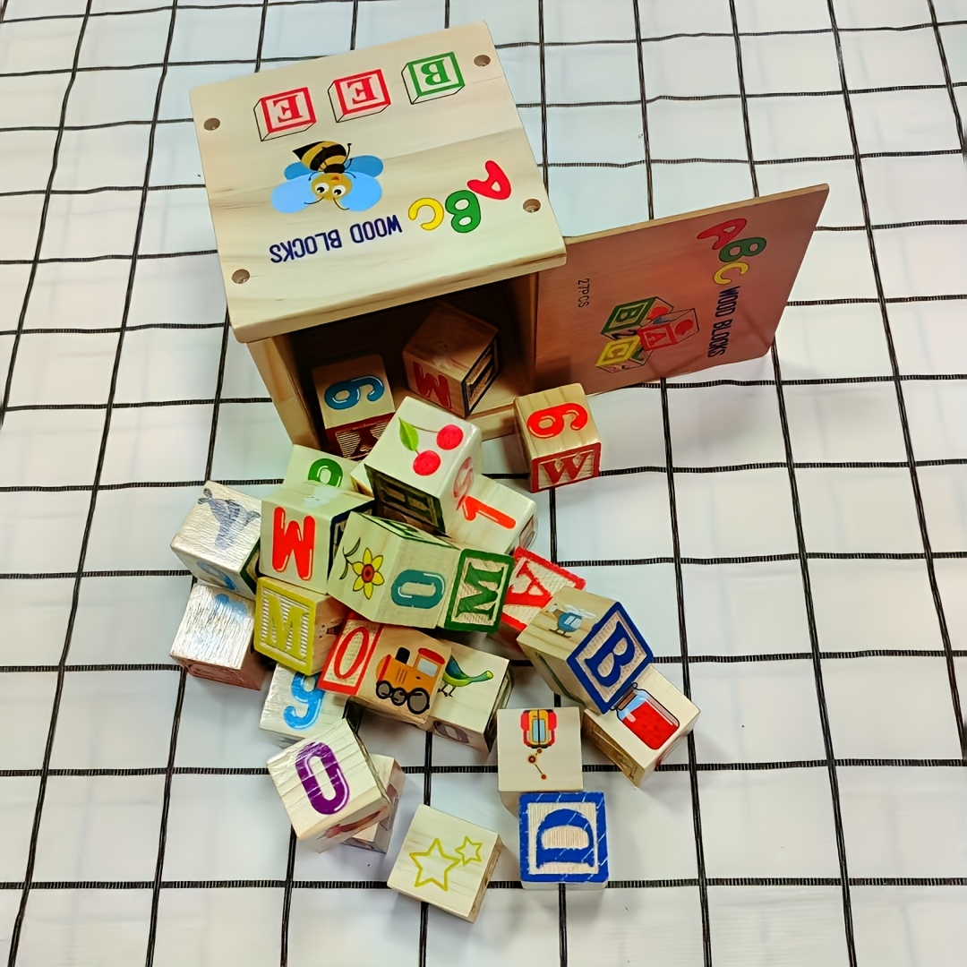 Image of Imagination: Early Learning, Abc Letter Blocks, Wooden Blocks, Number Fruits, Animals, Transportation Icons, Educational Toys, Halloween Christmas Gift