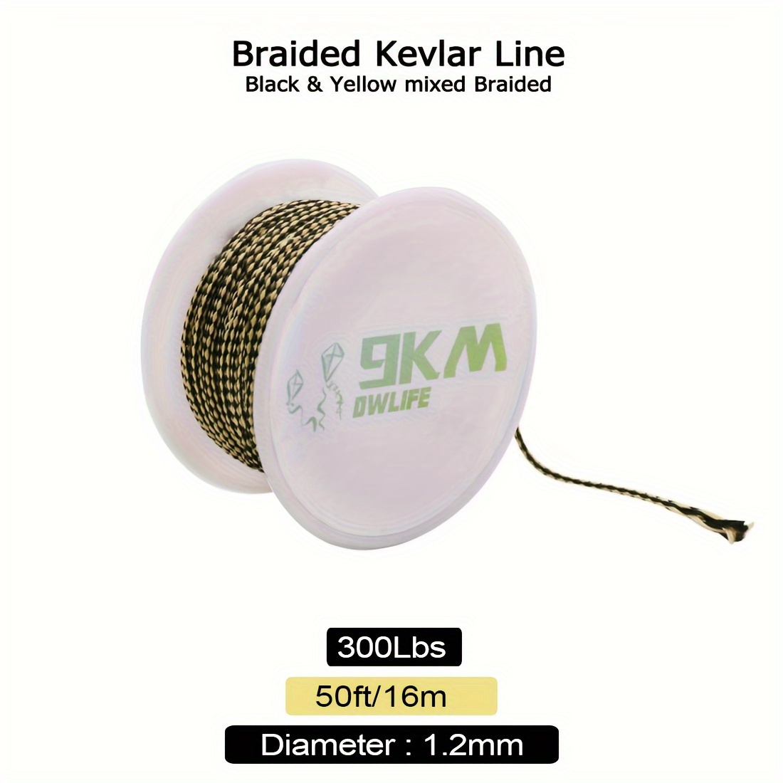 9KM Kevlar Line 80~400lb Braided Fishing Assist Line Kite Flying String  Outdoor Camping Hiking Dirt-resistant Yellow&black 50~100ft