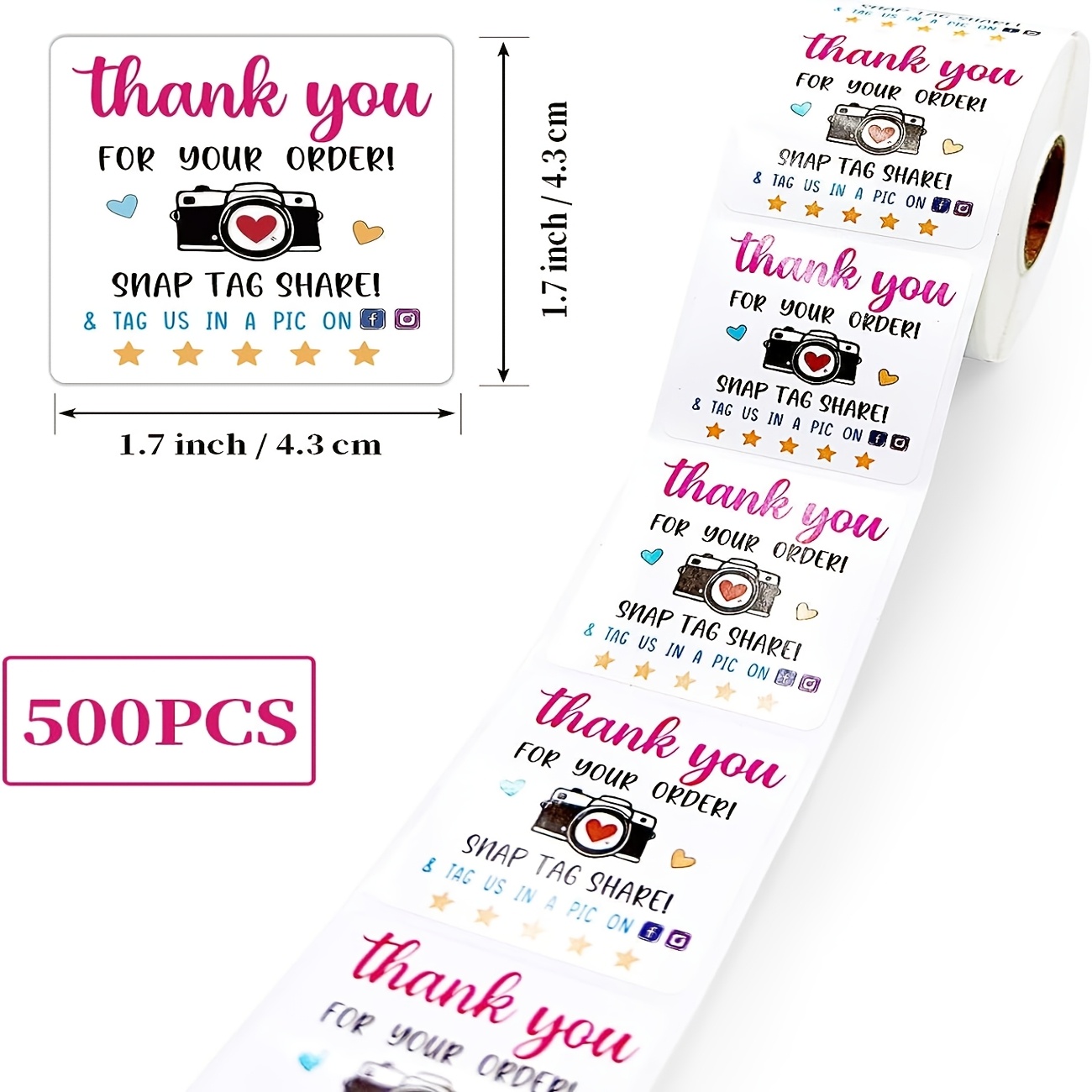 TEMU Thank You Stickers, Thank You For Your Order, Cute Camera Stickers, Stickers, Thank You Stickers, Small Business, Packaging Stickers, 500pcs