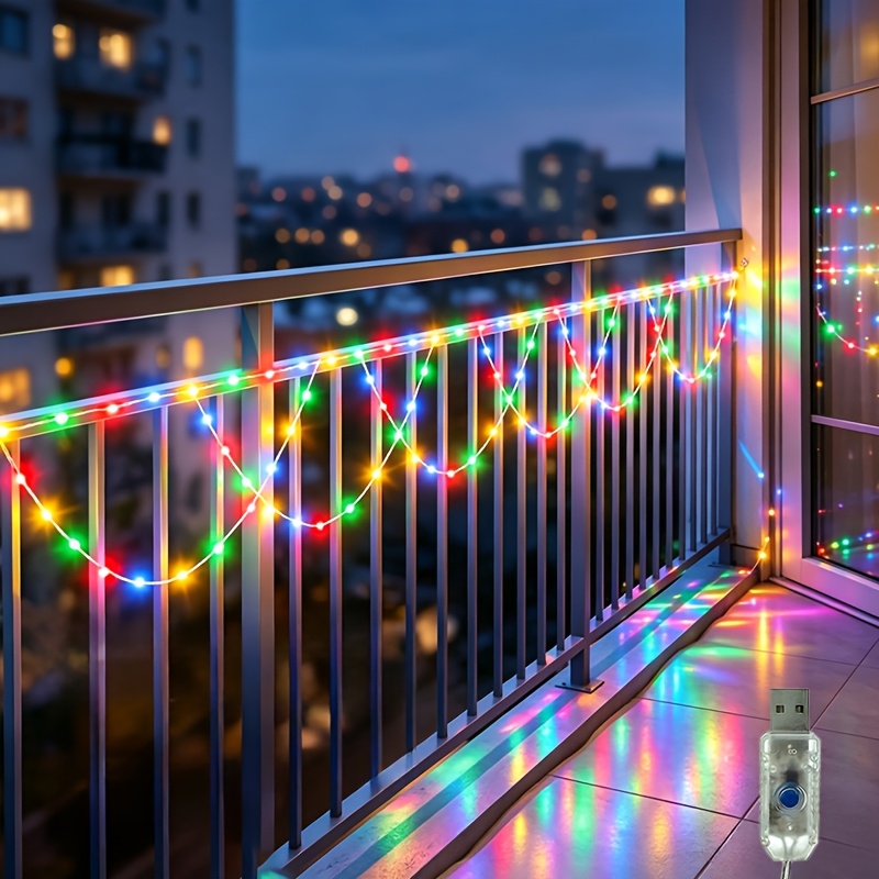 TEMU Nouvelles guirlandes lumineuses féériques à ondes alimentées ultra-longues de 400 cm/157,48 pouces, IP65, lumière de rideau suspendue, 138 LED,