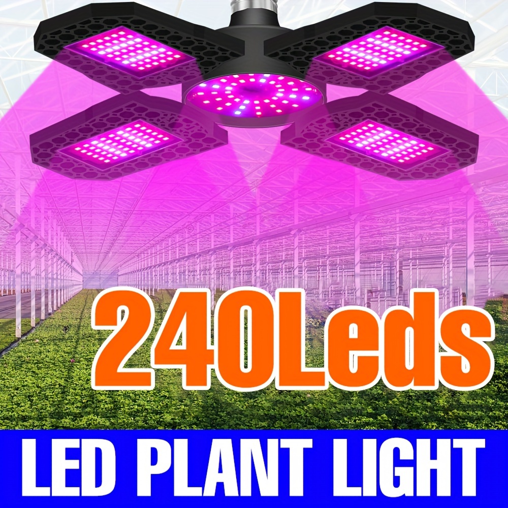 

240 Led Grow Light For Indoor Plants Full Spectrum, E27/e26 Deformable Plant Light With Red Blue Uv Ir For Seedling Cultivation, Hydroponic, Garden, Greenhouse, No Battery, 110v-240v Hardwired