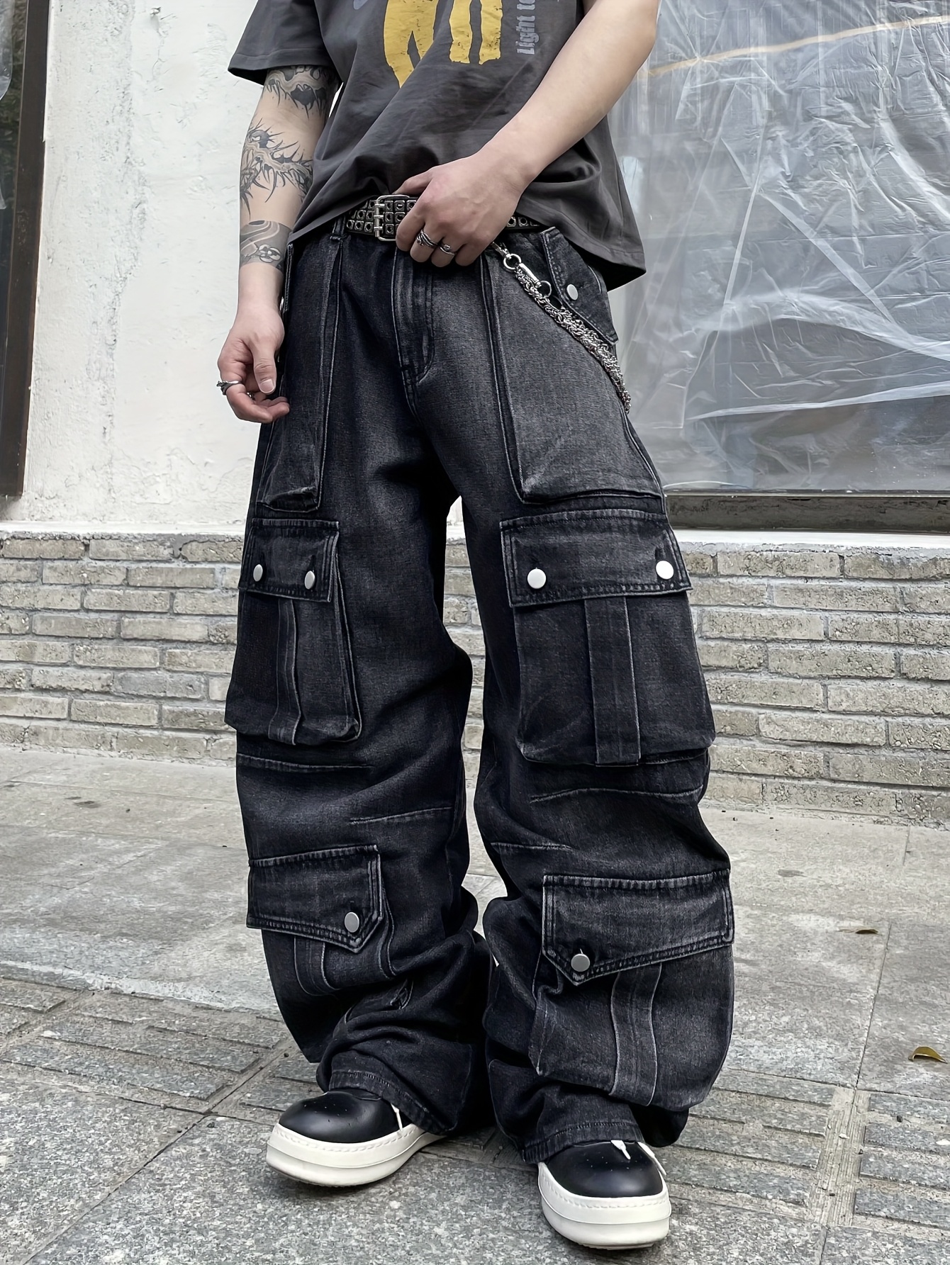 1pc multi pocket distressed denim flare jeans - Temu Germany