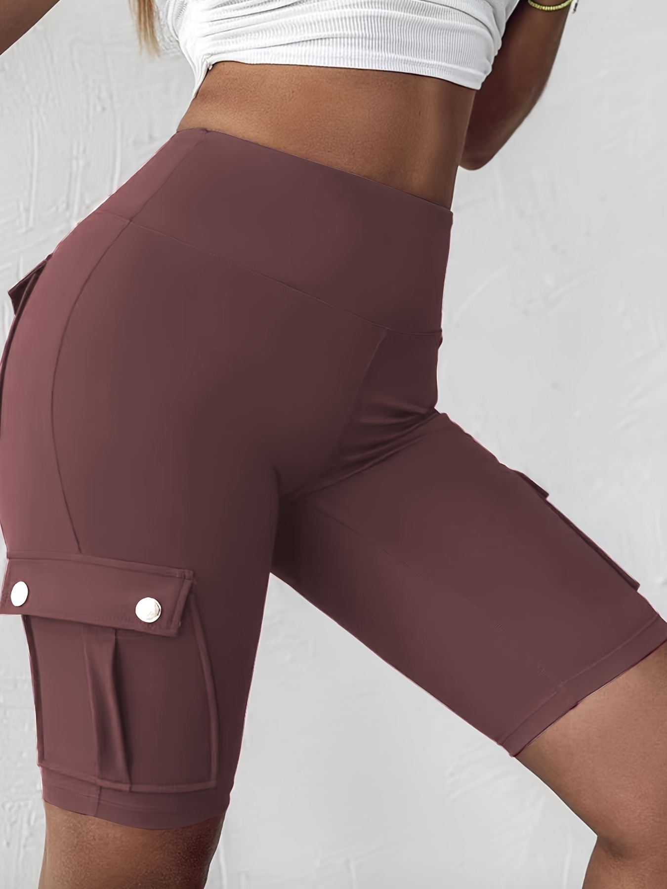 women's high waist shorts 4 pockets stretchy knee length - Temu