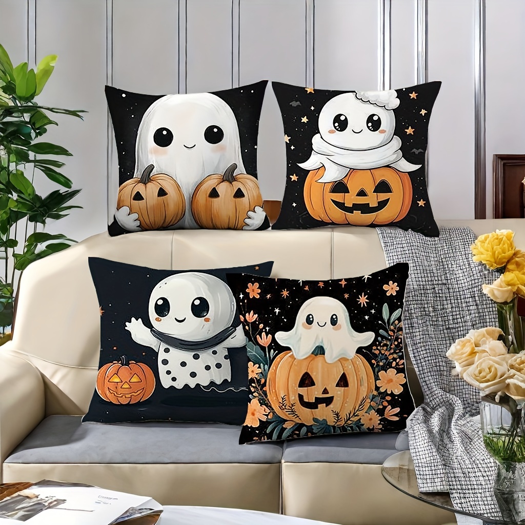 

Festive Pillowcases: 4 Cute With Pumpkins, 17.72 X 17.72 Inches, Zipper Closure, Machine Washable Polyester - Perfect For Living Room, Sofa, And More - No Core Included