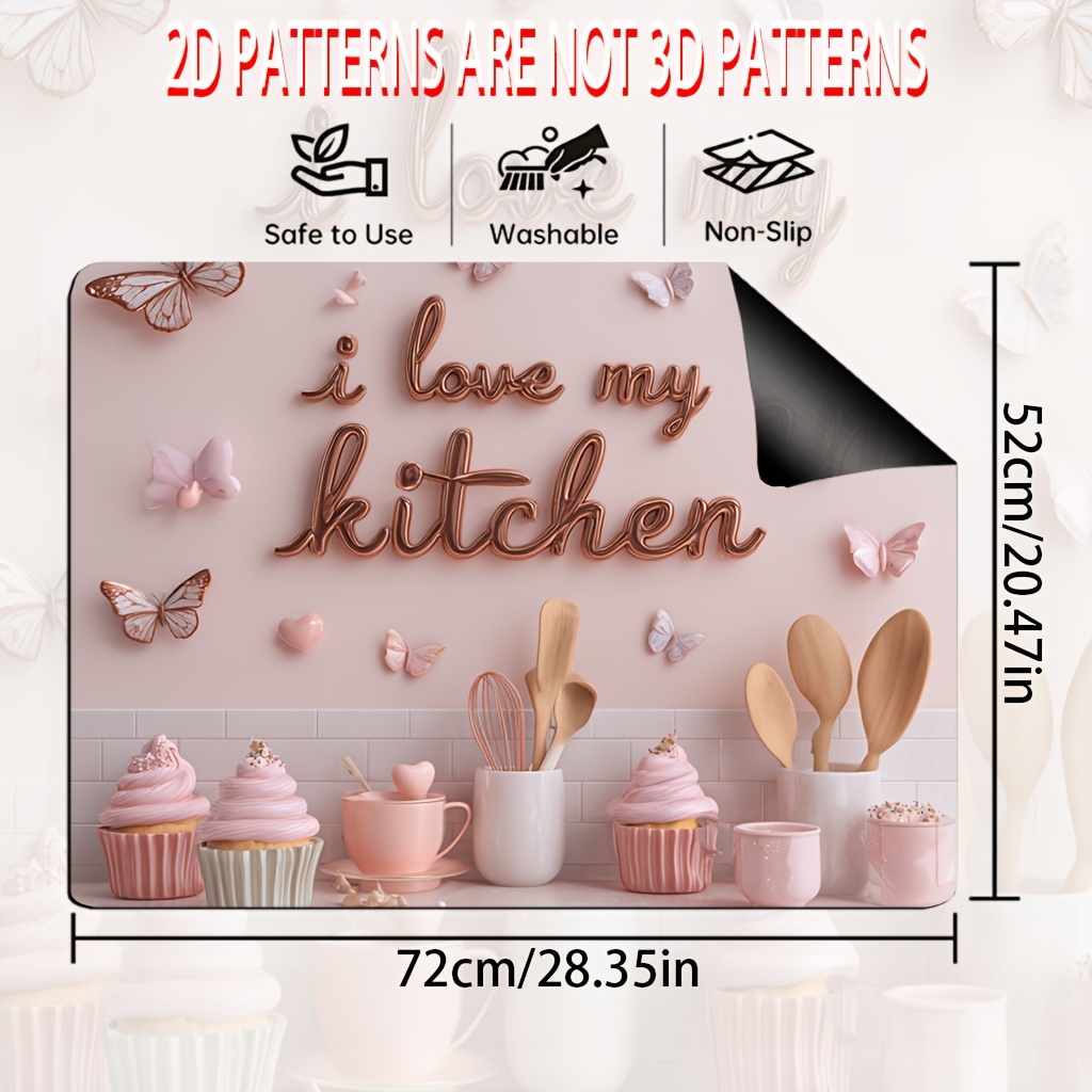 TEMU 1pc, 2d Flat Printing Furnace Cover Protection Mat And Stove Decorative Cover, Pink Kitchen, Placemats For Countertop Protector Pad, Stove Top