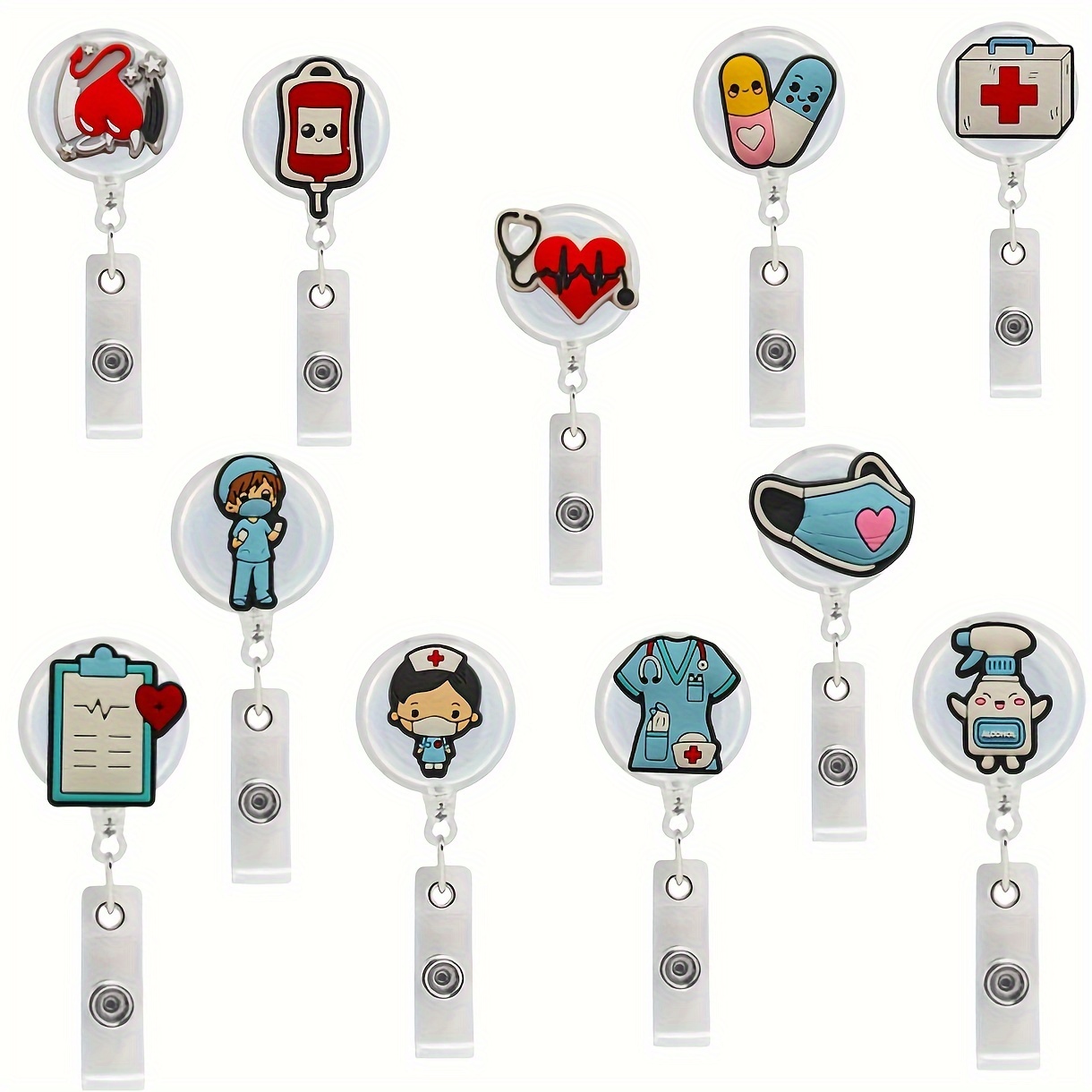 

11 Pcs Cartoon Medical Name Tags: Retractable Id Card Badge Holders With Cartoon Characters For Kids, Nurses, Office Staff