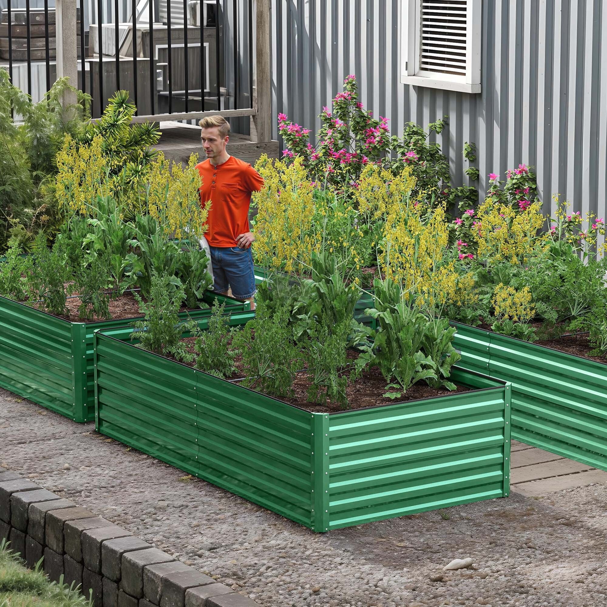 TEMU 240x120x58cm 2pcs Outdoor Raised Garden Bed Kit, Heavy- Duty - Aluminum- Magnesium Metal Planter Box With Support Rods, Large Growing Bed For