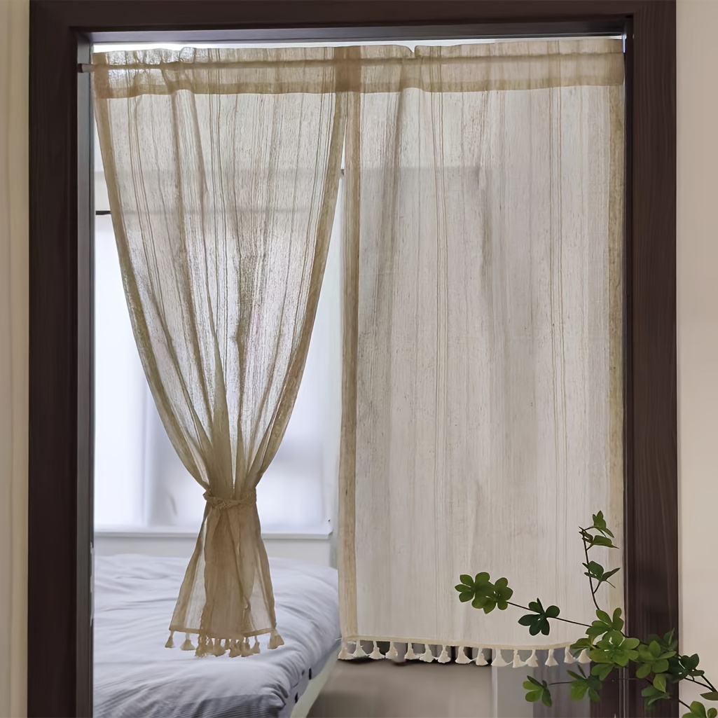 E-shop 2D Türvorhang, 2 Stück Bohemian-Stil Japanischer -Wind Trennvorhang, Lochlos mit Ösen, UV-Schutz, Streifenmuster, Polyesterstoff,