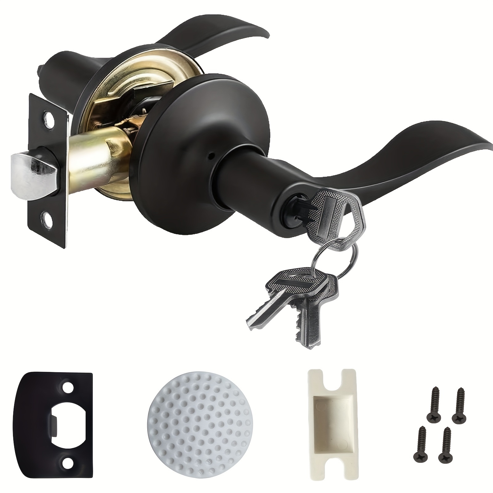 

1pc Black Metal Door Knob With Keys, Square Handle For Bedroom Passage, For Interior/exterior Entrance, Heavy-duty, Includes Strike Plate And Screws