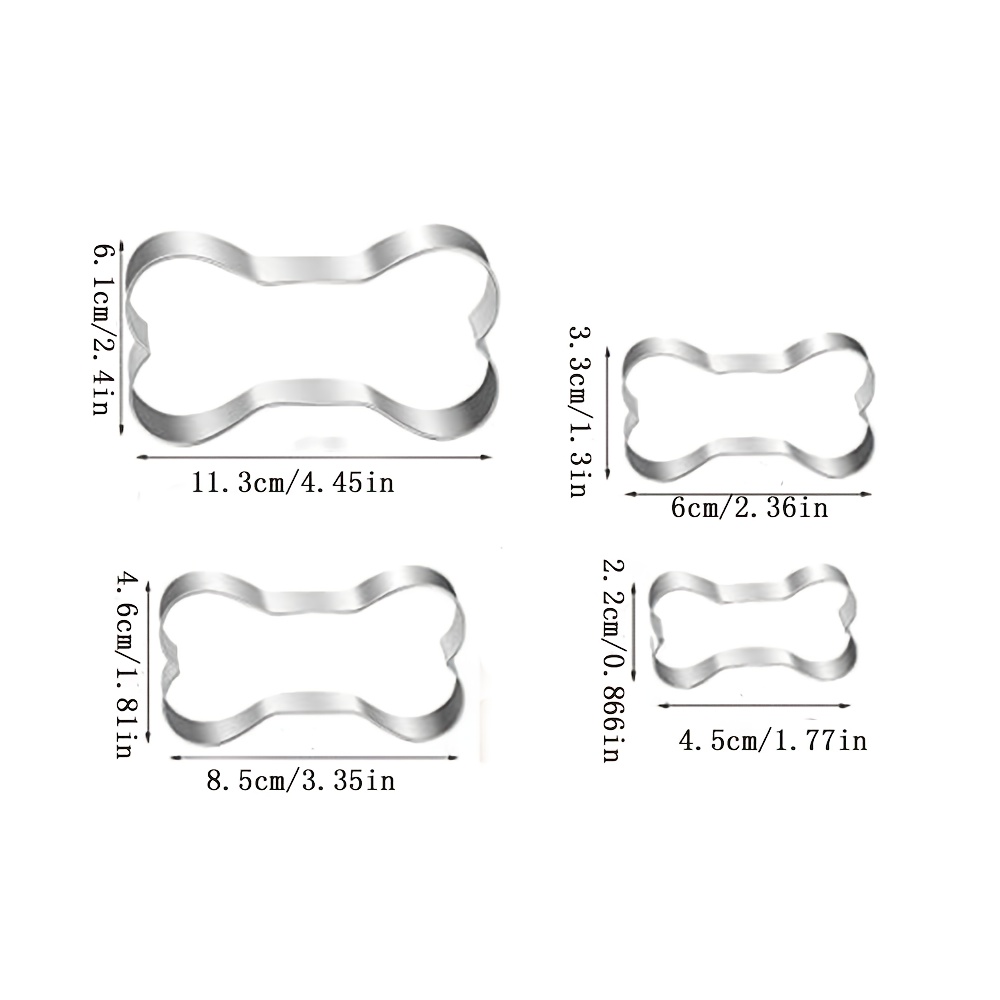 Image of 4pcs Dog Bone Cookie Cutter Set Dog Snack Cookie Cutter Dog Bone Shape Cutter Homemade Dog Cookie Snack Cutter Stainless Steel Cookie Cutter Fondant Cake Mold