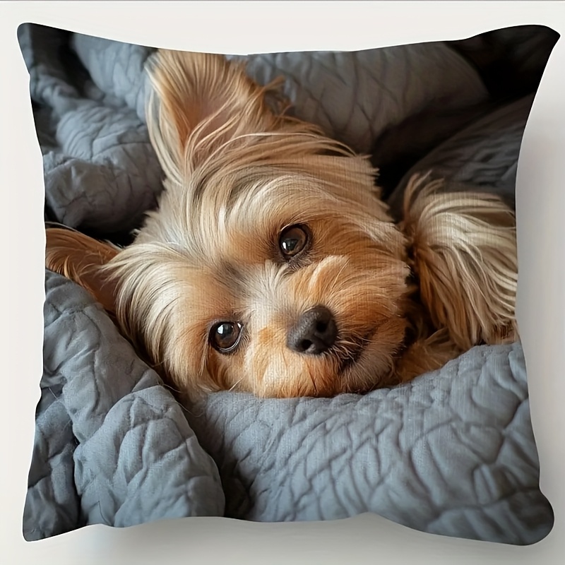 Image of One. Yorkshire Terrier Double-sided Printed Pillow Cover - Decor, With A Zipper, Machine Washable, Made Of Polyester, Perfect For Sofas And Beds, Vintage Style (not Filled)