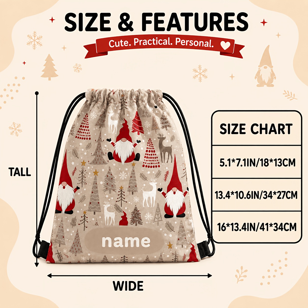 TEMU 1 Christmas-themed Drawstring Bag, Made Of Poly- Material, With A Drawstring Closure For Dust-proof Portability. A Creative Holiday Decoration