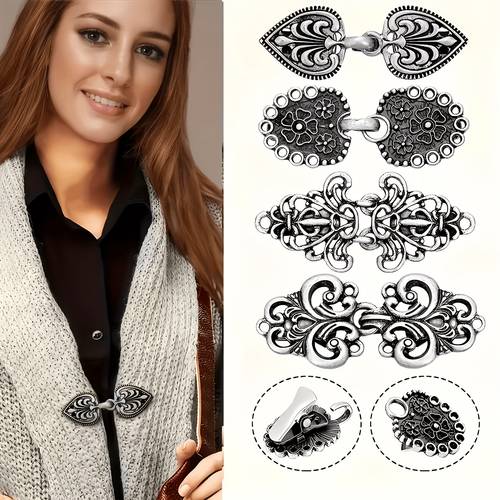4pcs vintage alloy sweater clips rotating sweater clips elegant cardigan clips shawl clips shirt clips coat and scarf clips the perfect unisex gift