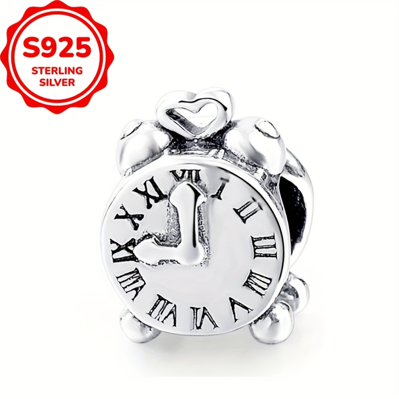 925 Sterling Silver Love Alarm Clock Design Bracelet Charm