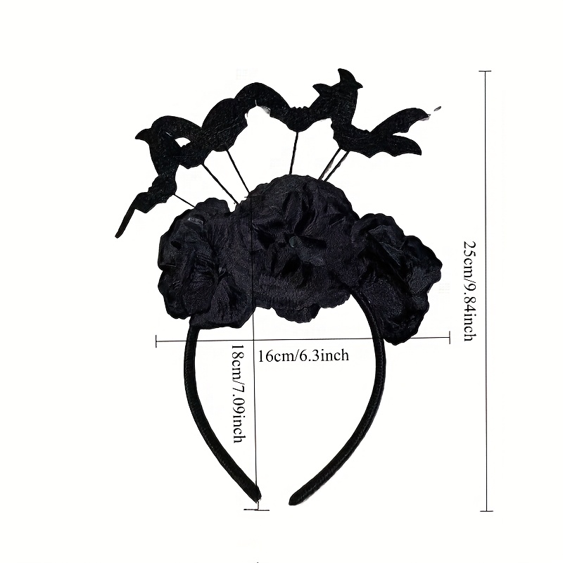 Image of 1 Halloween Party Headband - Witch Hat Black Faux Flower Hair Accessory, Gothic Bat Decoration For Dark Role-playing Costume