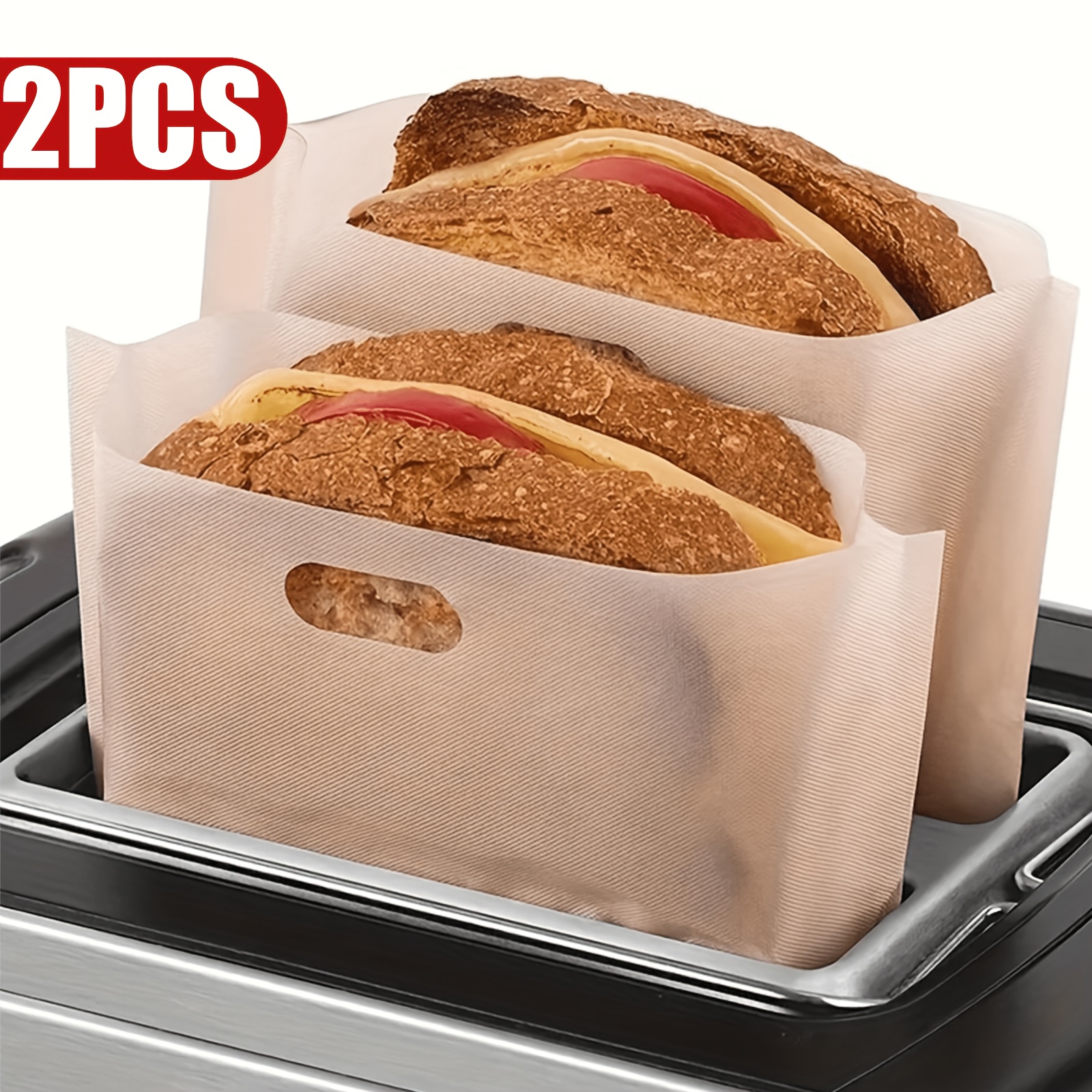 TEMU 2-pack Reusable Ptfe Coated Toast Bags, Heat Resistant Grilling Bags For Sandwiches, Panini, Garlic Bread, Pizza, Dishwasher Safe Toaster Bags