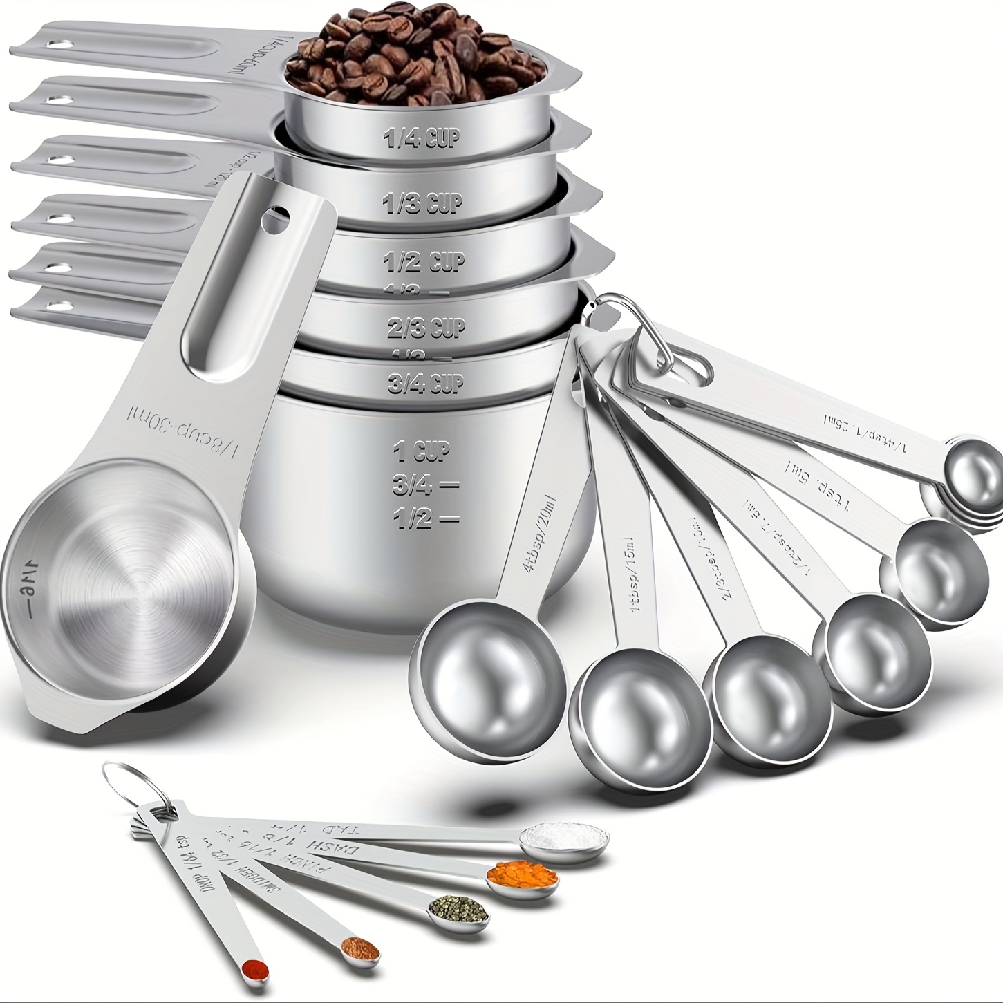 TEMU Measuring Cups And Spoons Set, Minteem 20pcs Stainless Steel Measuring Set Includes 7 Measuring Cups 12 Measuring Spoons With A Leveler For