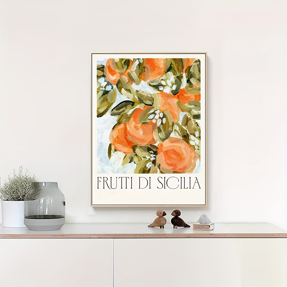 1 kos Platno plakat brez okvirja, Abstraktno slikanje sicilijanskega oranžnega sadja, Vodoodporno platno za stensko umetnost, Slikarsko delo za darilo, spalnica, pisarna, dnevna soba, kavarna, bar, stenska dekoracija, dom in študentska soba