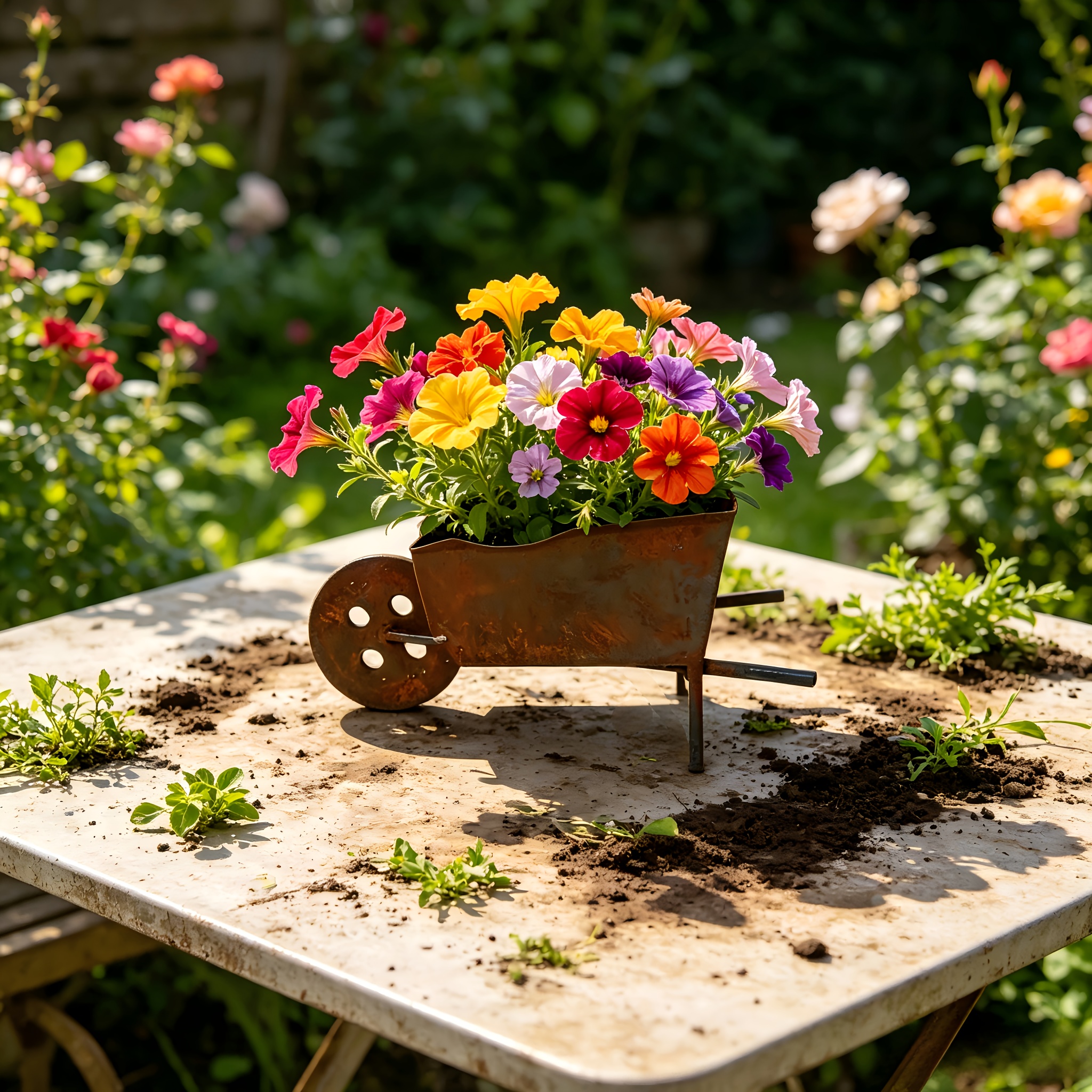 TEMU 1pc Cart Flower Pot, Garden Decoration Accessory, Outdoor Garden Creative Flower Storage Cart Ornament
