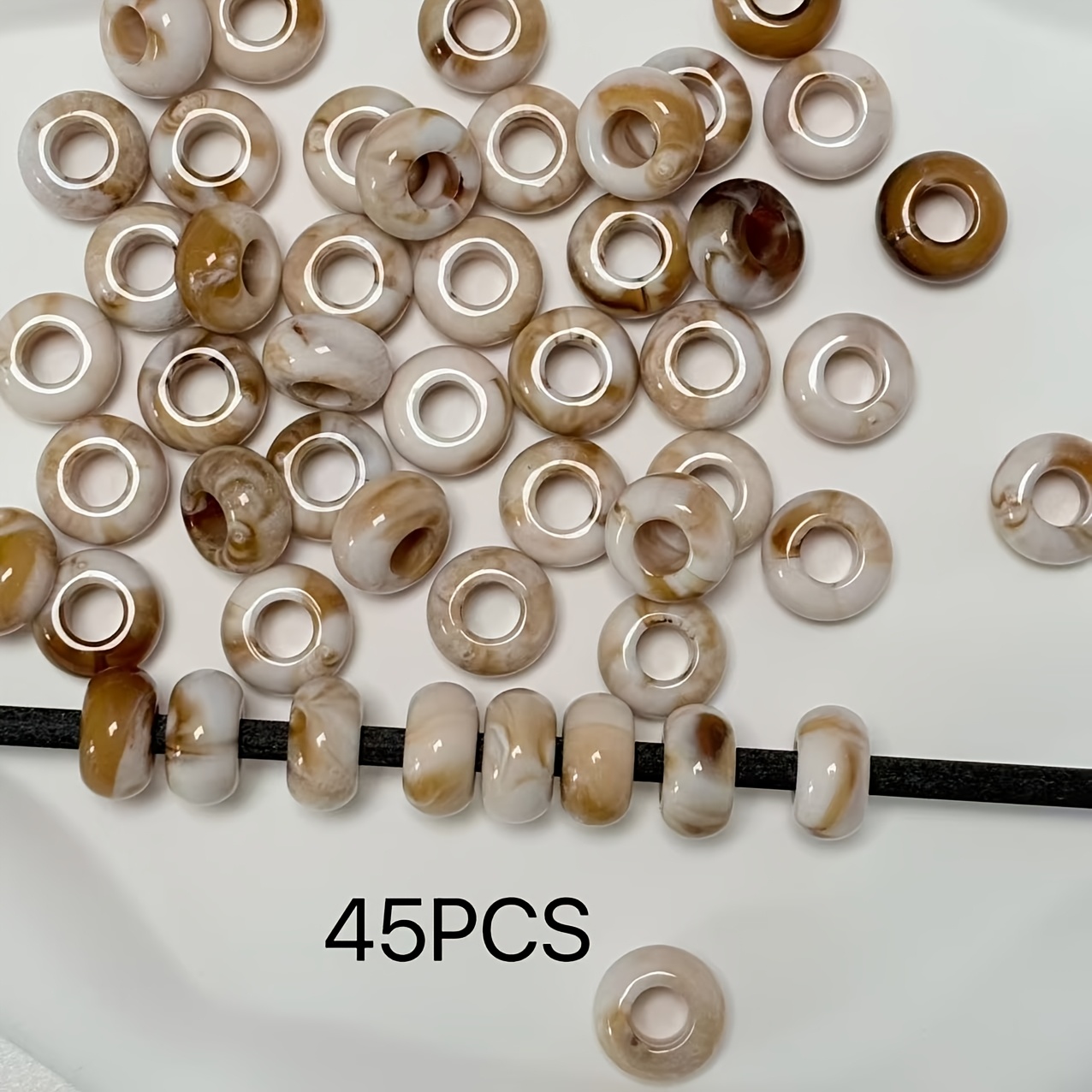 TEMU 25pcs/45pcs Acrylic Large Hole Dual-tone Imitation Jade Wheel Beads, Suitable For Bead Materials, Clothing Additions, Jewelry Additions, And