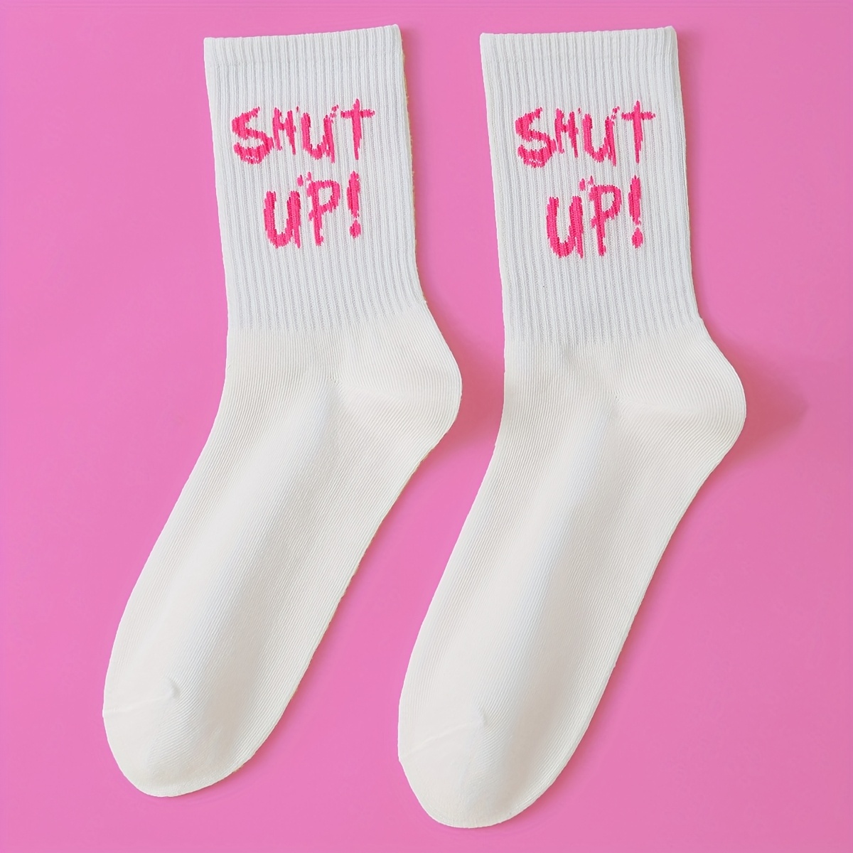 E-shop 1 Paar Lustige "Shut Up" Bedruckte Socken für Damen & Herren – Verrückte Novelty Grafiksocken mit Buchstabendruck, Maschinenwaschbar für