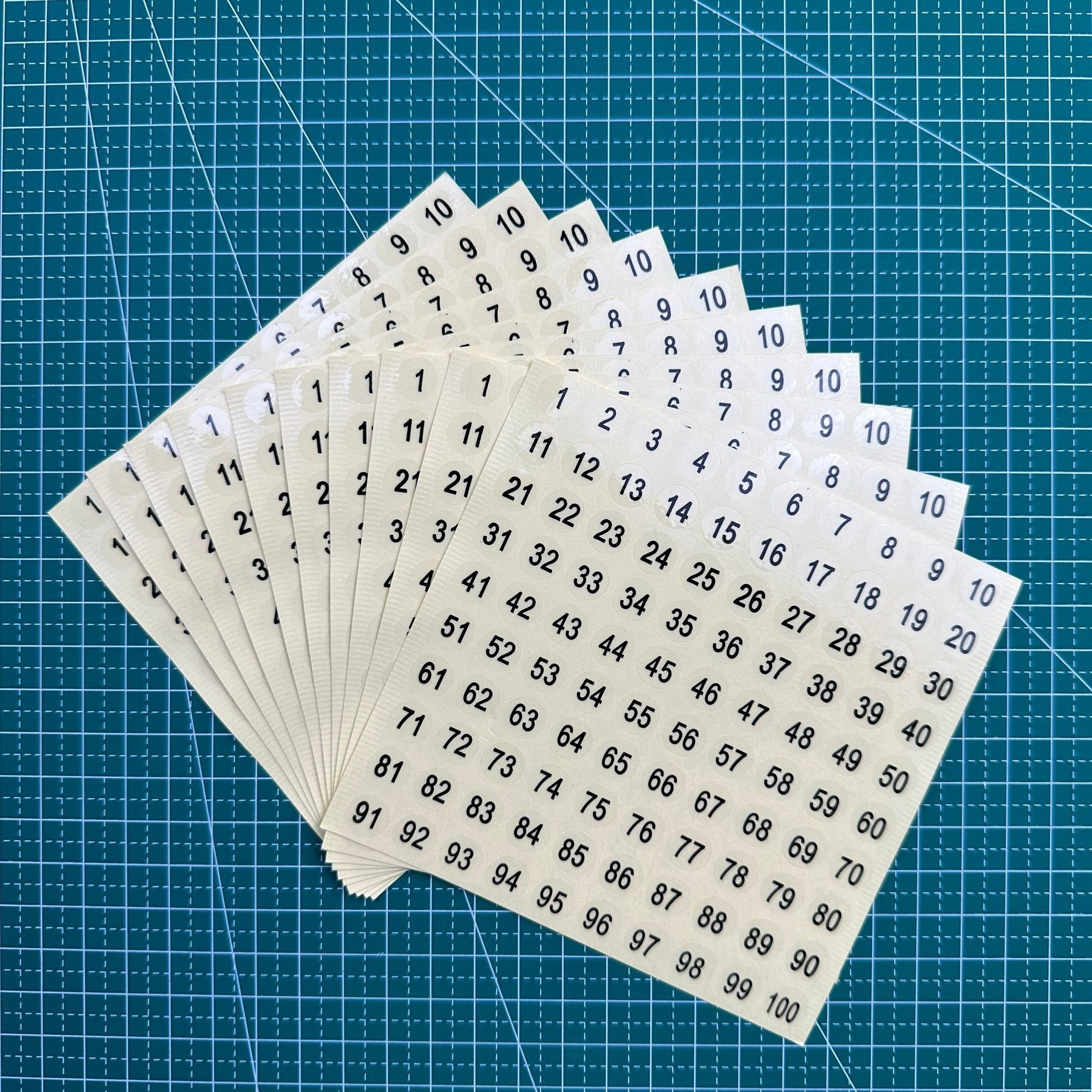 Etiquetas adhesivas numéricas redondas, 10 hojas, 1 a 50